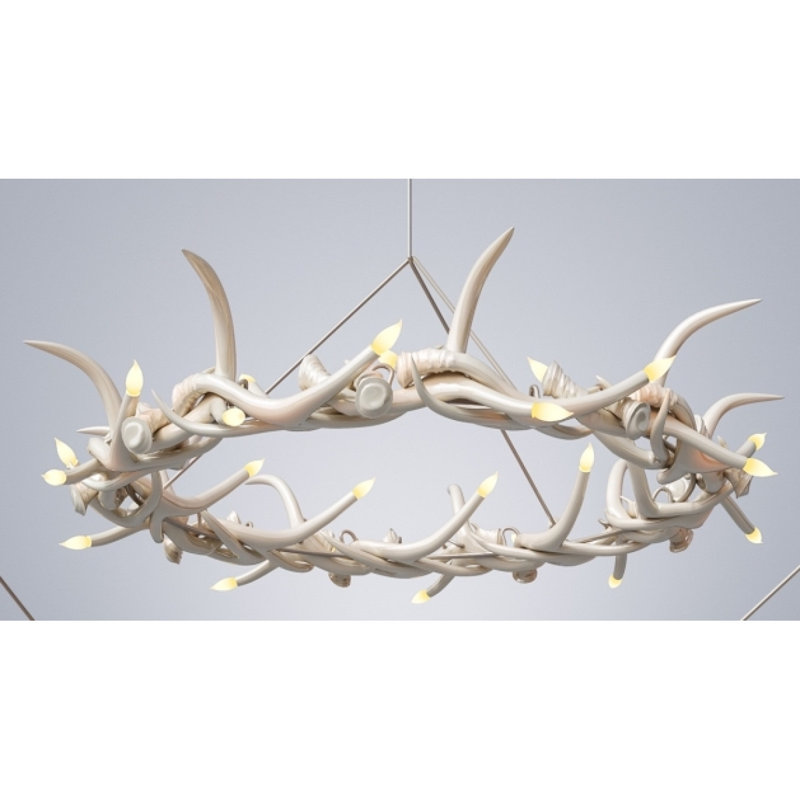 Lustre en résine et céramique, GIVRÉ VOILÉ, 30" Diameter x 11” Height, Nickel brossé