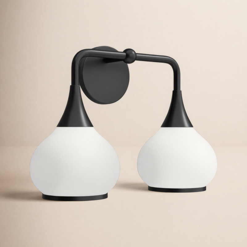 Éclairage pour meuble-lavabo Marsi, 2, Verre opale mat, Noir mat