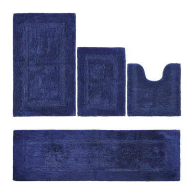 Lux  Premium 100% Cotton 4 Piece Bath Rug Sets, Machine Washable, Super Absorbent & Tufted Weave Reversible Bath Mat for Bathroom, Shower, and Tub, Oeko-Tex Certified Bathroom Rugs