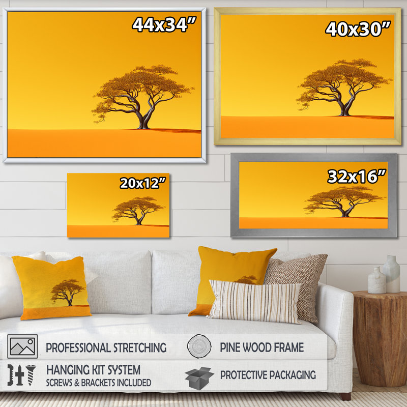 Arbre africain Aura II sur toile, Cadre photo argenté, H 30 po x l 40 po x P 1,5 po