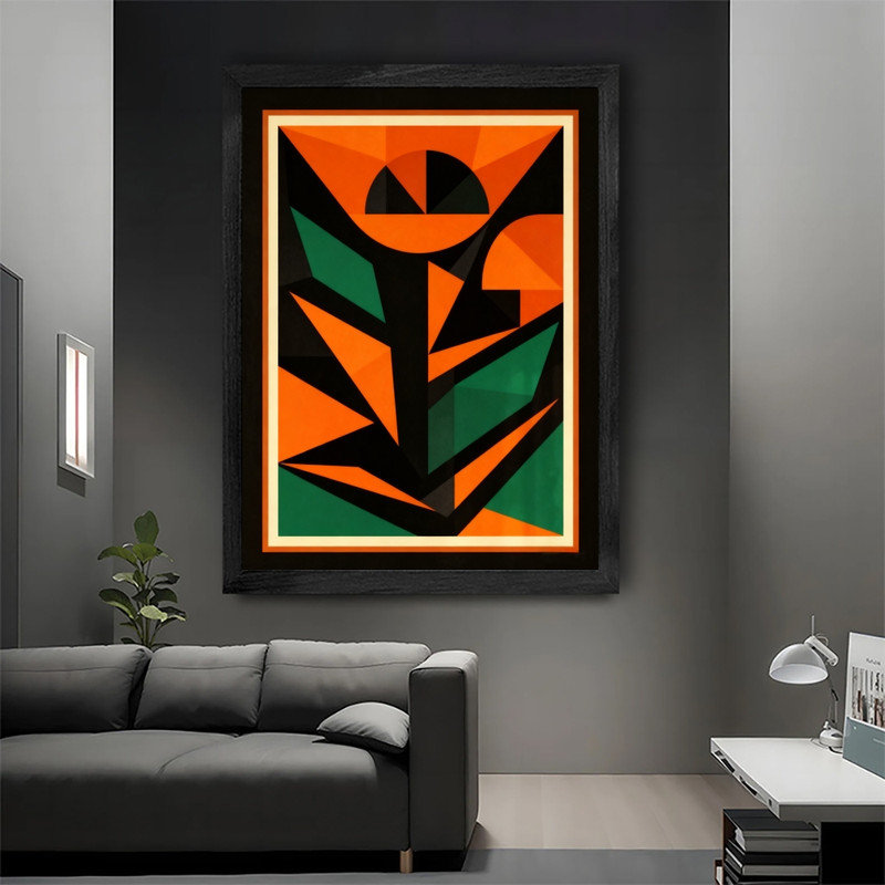 Art mural géométrique abstrait noir encadré - impressions audacieuses de style rétro moderne Mid-Century, H 17 po x l 13 po