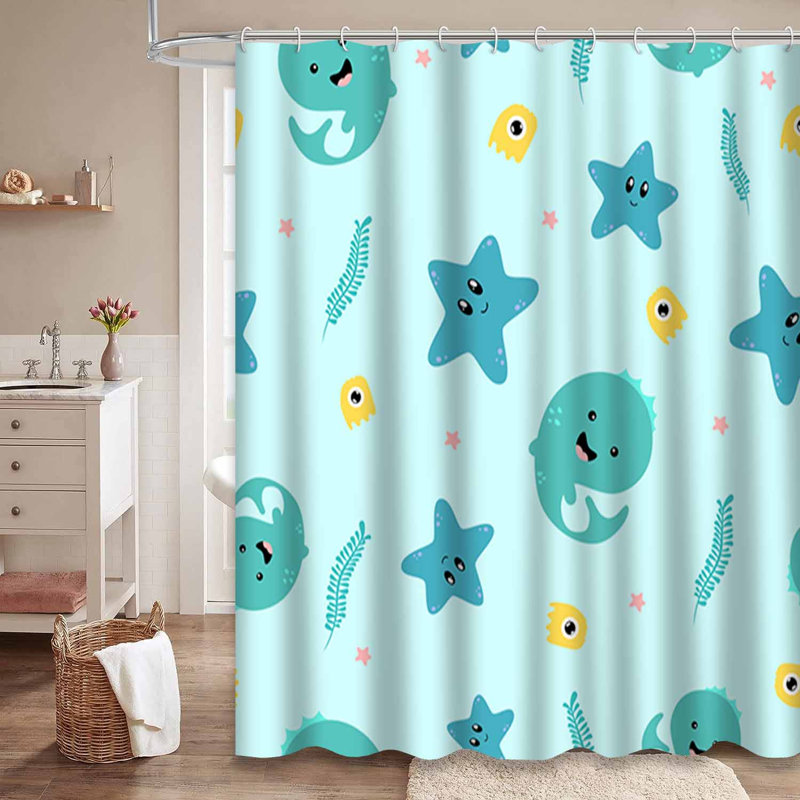 Rideau de douche imperméable à l'eau avec aquarium bleu marine avec 12 crochets Kawaii, L 72 po x l 84 po