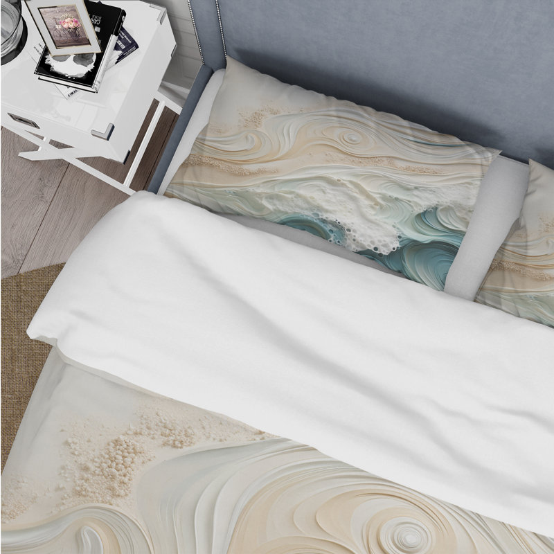 Beige sable vue aérienne IV - Ensemble de housse de couette de plage - Microfibre de polyester
