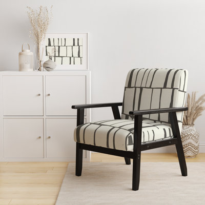 'Hammaad - Minimalist Black And White I - Upholstered Transitional Accent Arm Chair