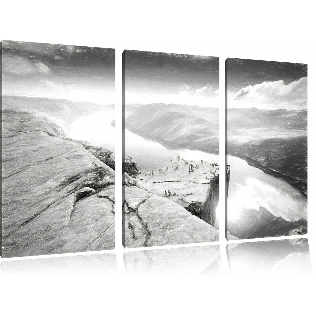 3-tlg. Leinwandbild-Set „Preikestolen Lysefjord Küste in Norwegen“, Kunstdruck