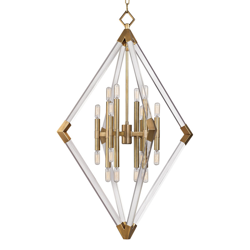Luminaire suspendu géométrique 16 lumières Lyons, Laiton vieilli