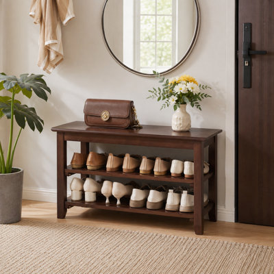Solid Wood Shoe Bench, Entryway Shoe Rack Bench, Wooden Shoe Organizer with Storage Shelves, Seat Shoe Bench for Hallway