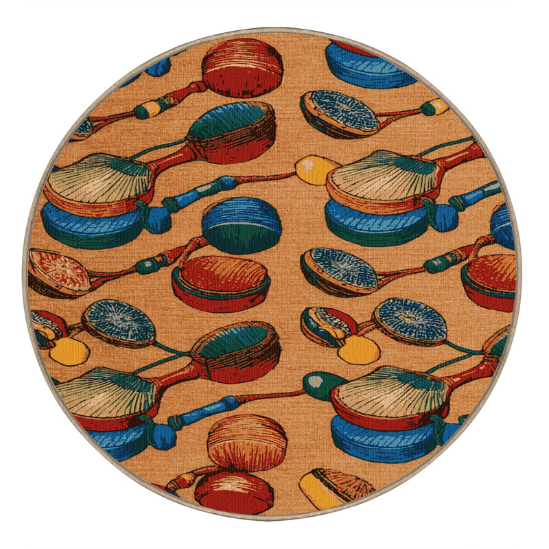 Washable Castanets Music Area Rug, Round 3'