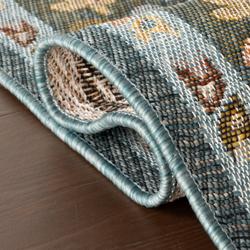  Delyra Indoor/Outdoor Traditional Area Rug, Blue, Runner 2'6" x 8'
