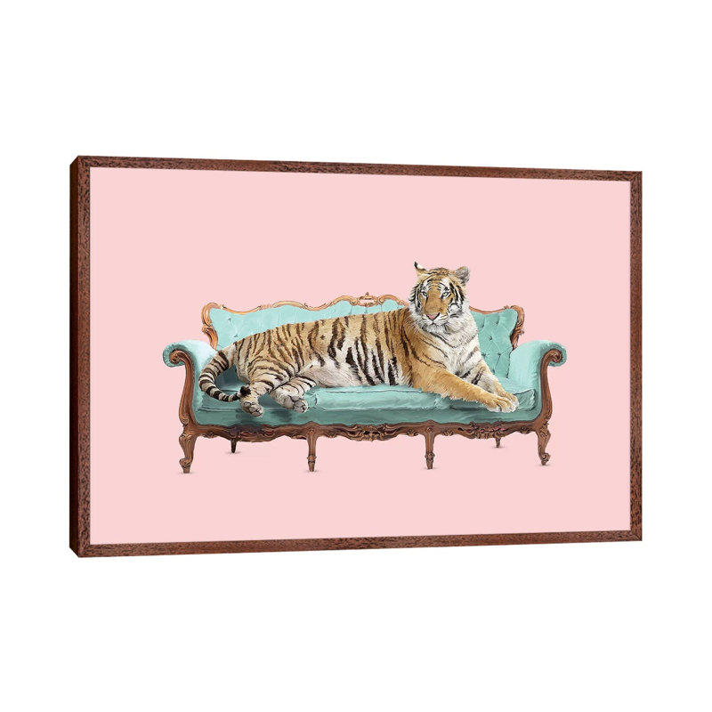 Lazy Tiger by Robert Farkas - Print on Canvas, Classic Brown Wood Framed, 152.5 cm H x 101.5 cm W