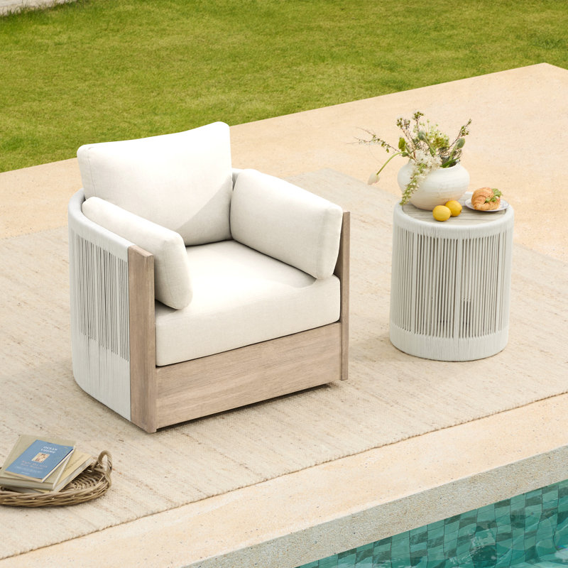 360° Swivel Rope-Woven Solid Wood Outdoor Chair
