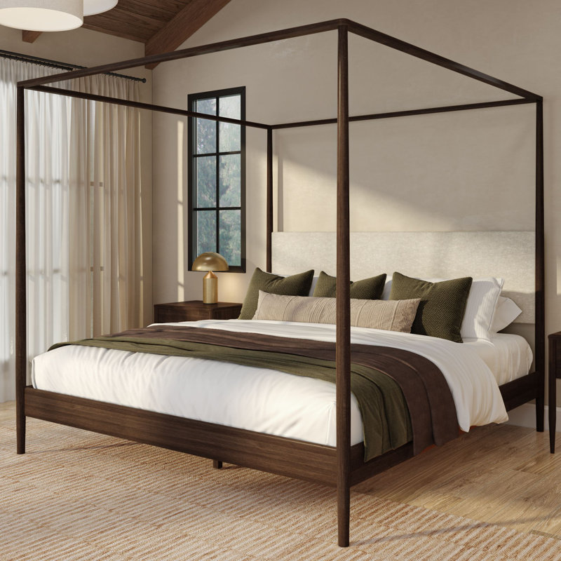Harbor Canopy Bed with Upholstered Headboard, , Walnut, King