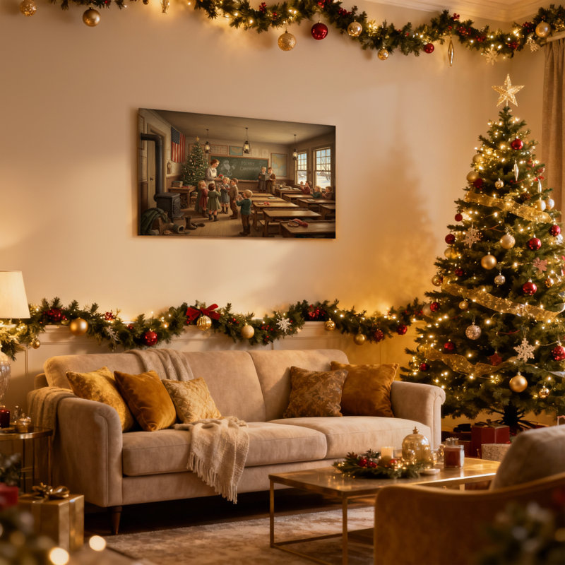 Ensemble de 3 reproductions d'art sur toile, scène de Noël rétro avec enfants, H 16 po x l 24 po