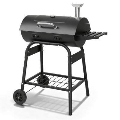 Charcoal BBQ Grill With Side Shelf And 2 Wheels For Patio Porch Picnic
