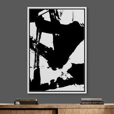 Signe, reproduction d'art sur toile encadrée, peinture foncée industrielle, coups de formes géométriques, illustrations, groupe d'art moderne, noir et blanc dramatique pour le salon