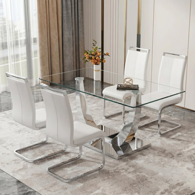 Table de salle à manger rectangulaire en verre trempé 63 po Joniya