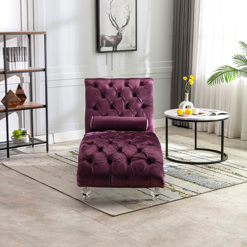 Chaise longue d'intérieur en velours capitonnée à boutons et rembourrée avec coussin pour le bureau de la chambre à coucher (velours mauve)