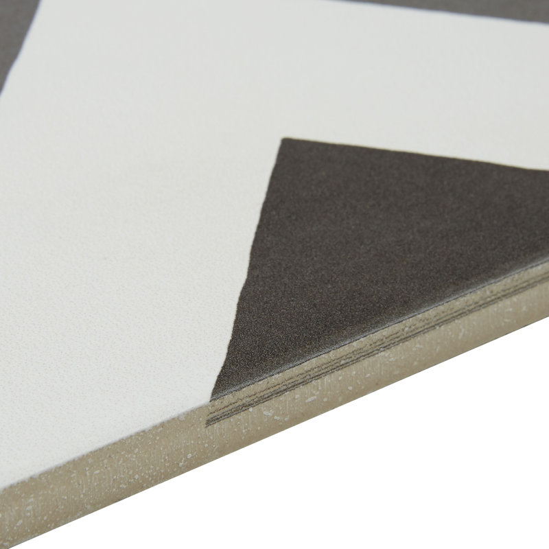 Carreau de mur et de plancher 8 po x 8 po Encausto, Blanc / Noir