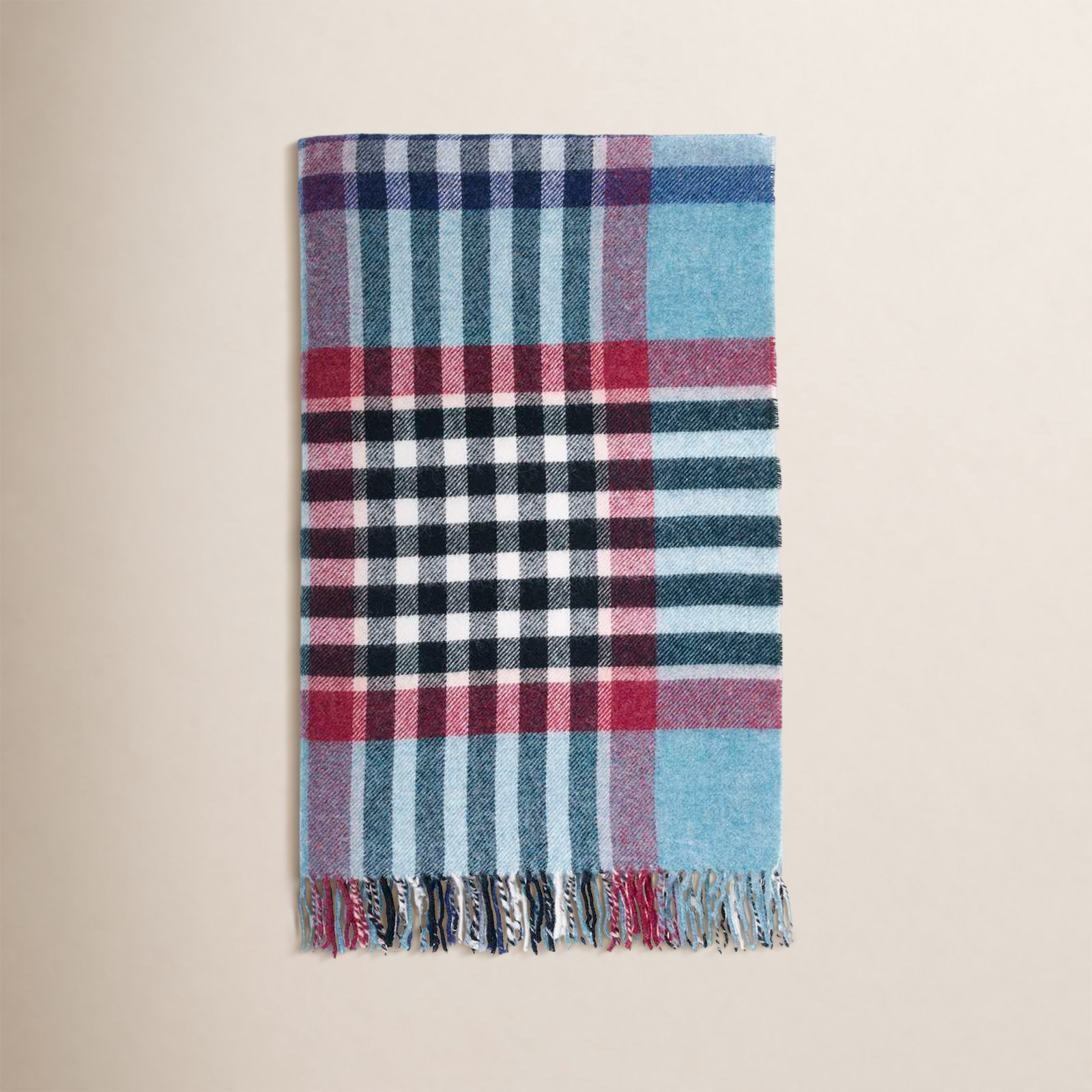 Shetland Wool Throw/Blankets Hand Woven Blanket, Blue/Gray/Red Geometric