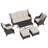6 Pieces All-Weather Wicker Patio Conversation Set With Cushions, 3-Seat Sofa, Chairs, Ottomans & Metal Coffee Table-2001516718-2001516714