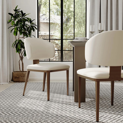 Modern Upholstered Dining Chairs Set Of 2, Faux Leather Accent Chairs, Side Chairs With Curved Back, Fully Assembled