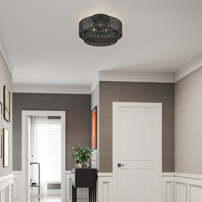 Grand semi-encastré 3 lumières Weavington, Noir mat, Gris