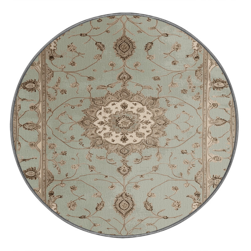 Tapis gris Tabriz lavable à la machine, Rond 8 pi