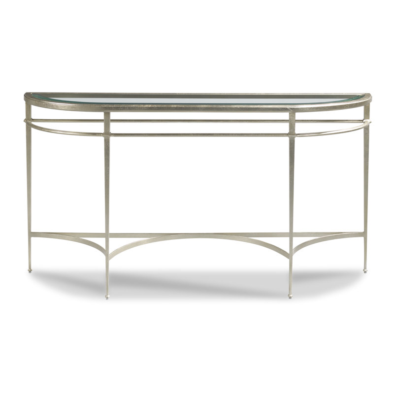 Madeline Demilune Console Table with Beveled Glass Top in Silver Leaf