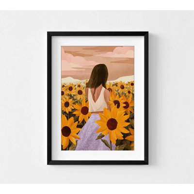«Sunflower Field Dream - Woman in Sunflowers», reproduction d'art