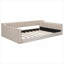 Classic Clean-Lined Silhouette Full XL Size Upholstered Daybed, Beige-Toned Velvet with Side Storage Pocket