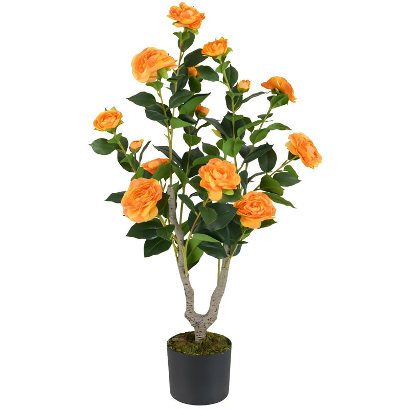 38 po Faux arbre de camélia en pot plante d'intérieur / extérieur, Orange