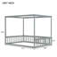 Lit double en bois d'hévéa avec clôture, garde-corps, gris (ancien sku: W504P143281)-300197420