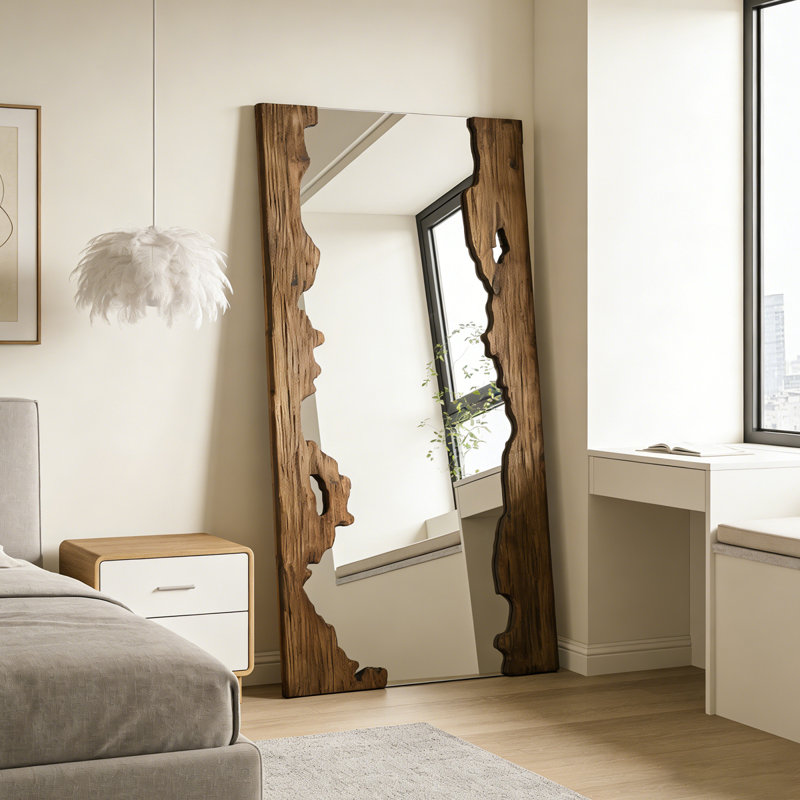 Miroir pleine grandeur de style américain en bois massif rectangulaire dans la chambre à coucher, le hall d'entrée et le salon