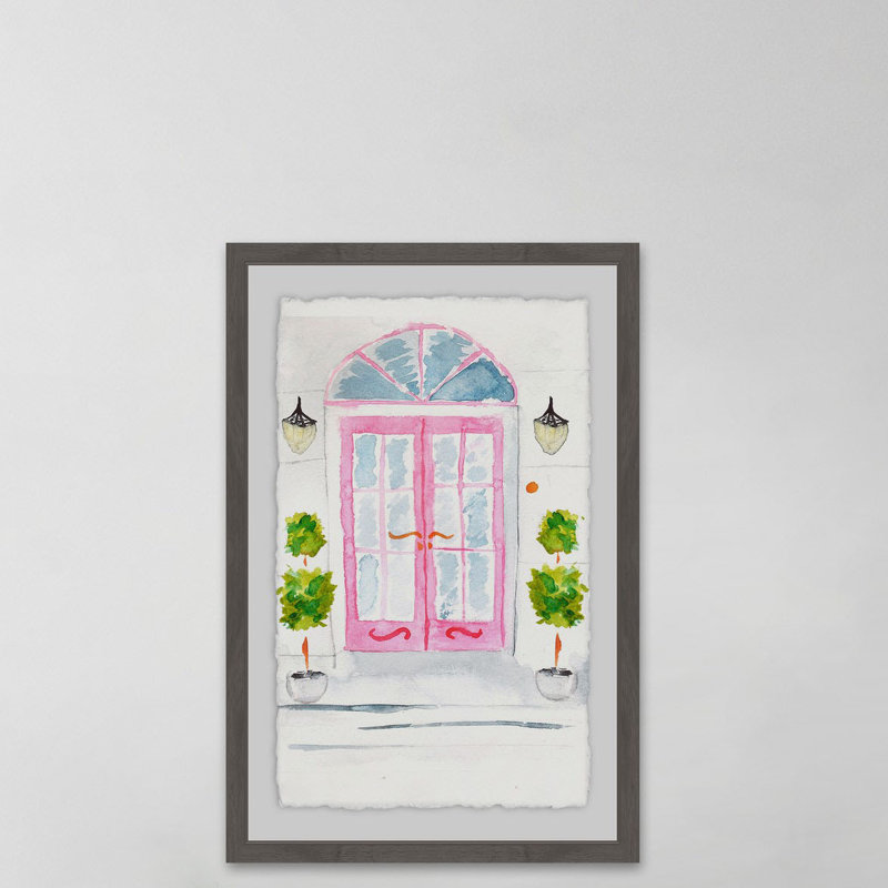 « rose portes françaises », reproduction de peinture à l’aquarelle encadrée, H 24 po x l 16 po
