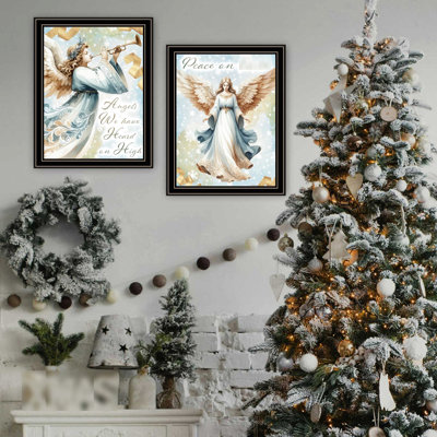 Decor 4U Home Decorative Art. 2 Angels Print. Multicolor Wood+Paper, 18In Depth, 1In Width, 14In Height, 5Lb. Living Room & Bedroom Artistic Wood+Paper Frame, 18In D, 0.97In W, 14.22In H, 5.05Lb.