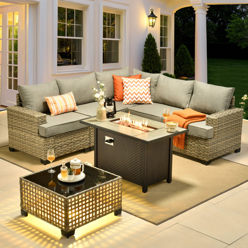 Outdoor Sofa 7-piece Set With Stove, Dark Gray
