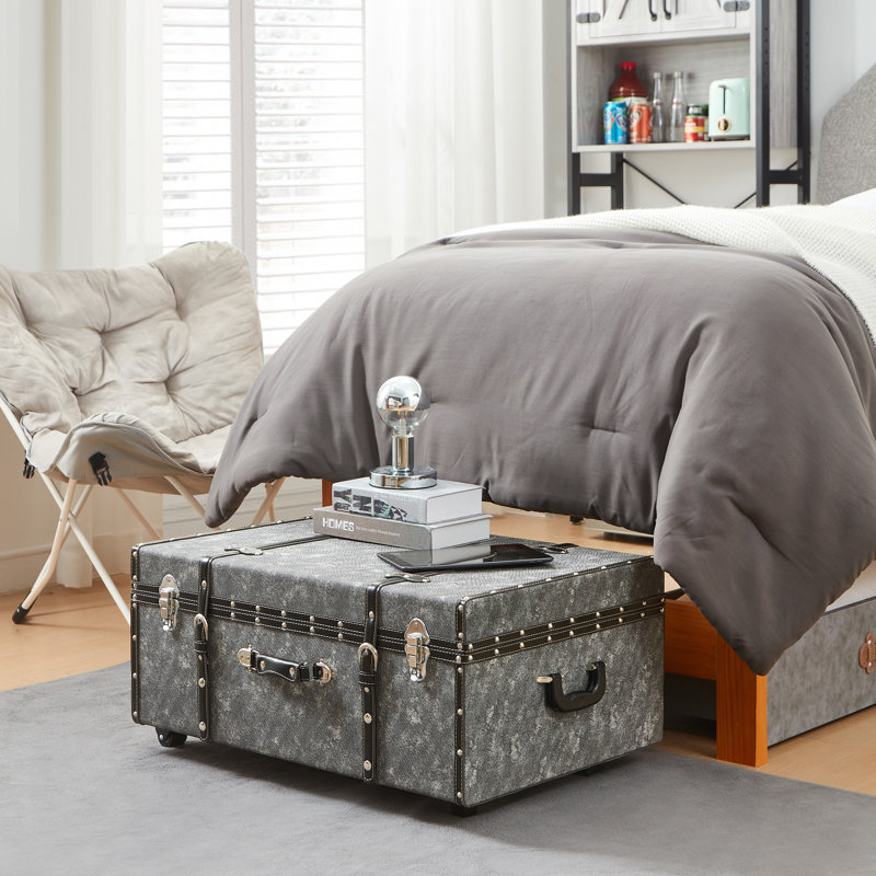 Texture Storage Trunk with Wheels - Marbled Pattern, Jeans Black