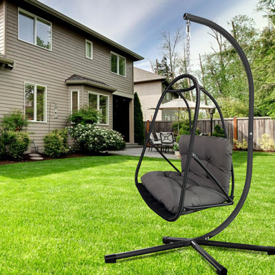 Indoor Outdoor, , Swing Egg Chair, Stand, C Type Bracket, - Aging Comfortable Mid Back Support, Foldable, Portable, For Holidays Patio Basket Hanging Ergonomic Design, Thick Cushion, Pillow, And Safe