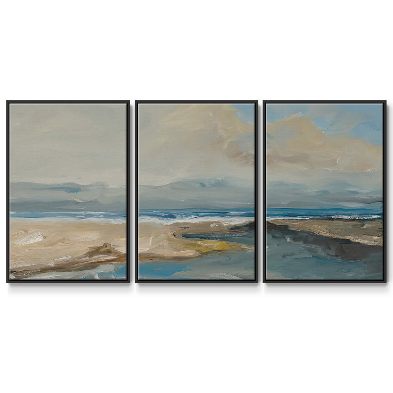 Lincoln Beach - 3 pièces, reproduction sur toile, Noir, H 40 po x l 78 po x P 2 po