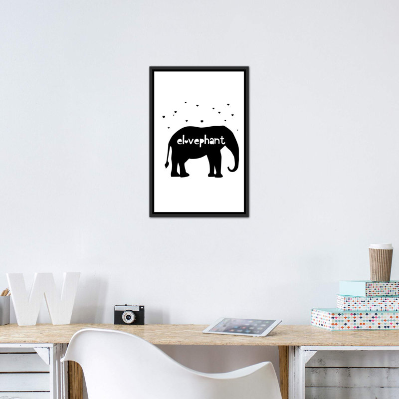 Éléphant, art sur toile, Toile avec cadre noir patiné, H 26 po x l 18 po x 1,5 po