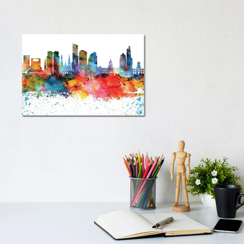 Buenos Aires Colourful Watercolour Skyline by WallDecorAddict - Wrapped Canvas Painting, 20.32 cm H x 30.48 cm W