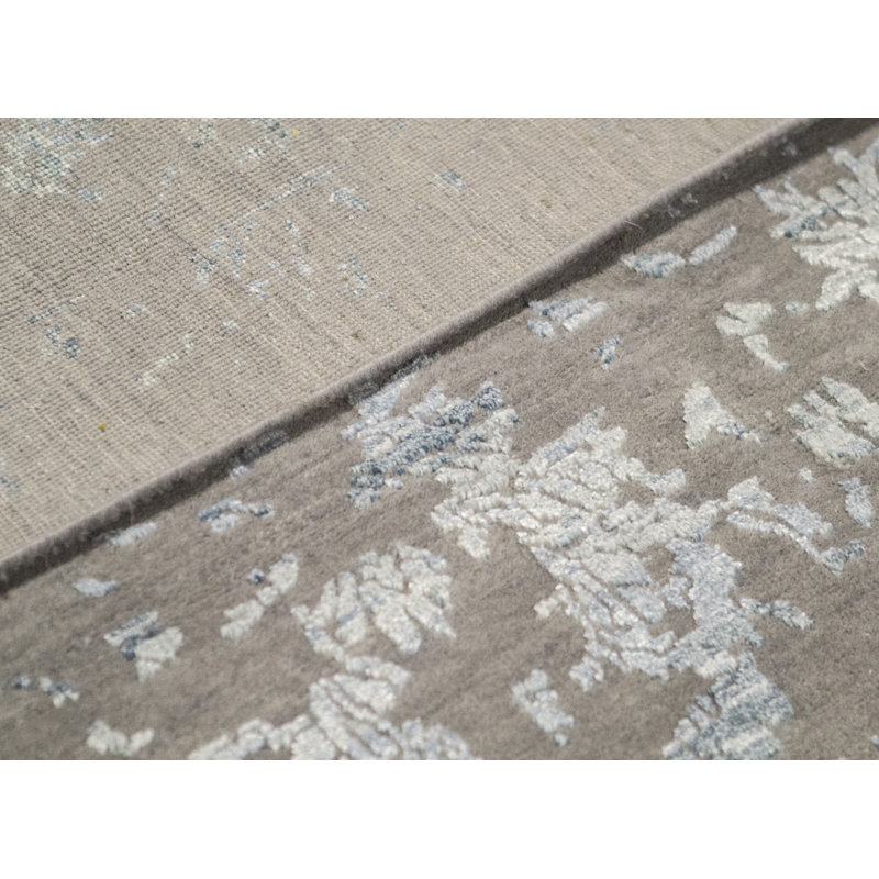 Tapis gris et bleu noué à la main de haute qualité