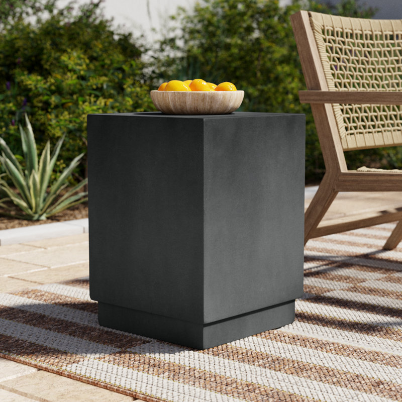 Novato 18" H Cement Square Patio Table, Charcoal Gray Outdoor Side Table