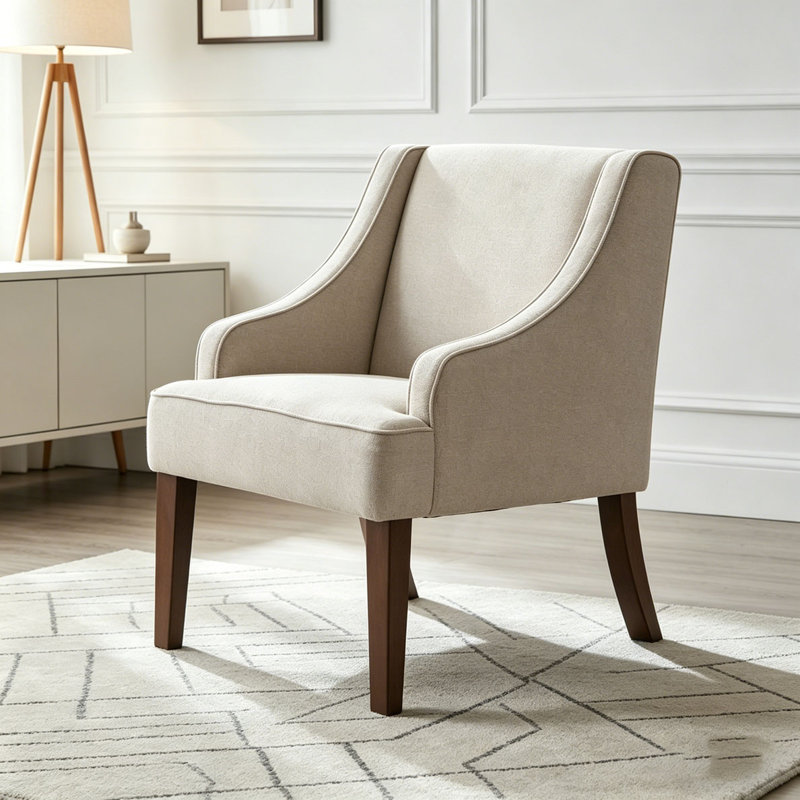Chaise d'appoint moderne, fauteuil rembourré avec pieds en bois massif, Lin, Lin