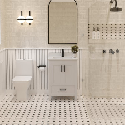 Meuble-lavabo simple 24 po avec plateau en quartz blanc Rooh