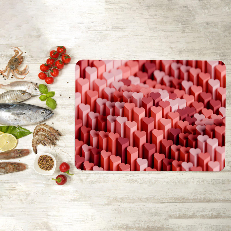 Planche à découper en verre rouge et rose à motif de cœur pour la cuisine moderne et les besoins de service, 11 po x 15 po