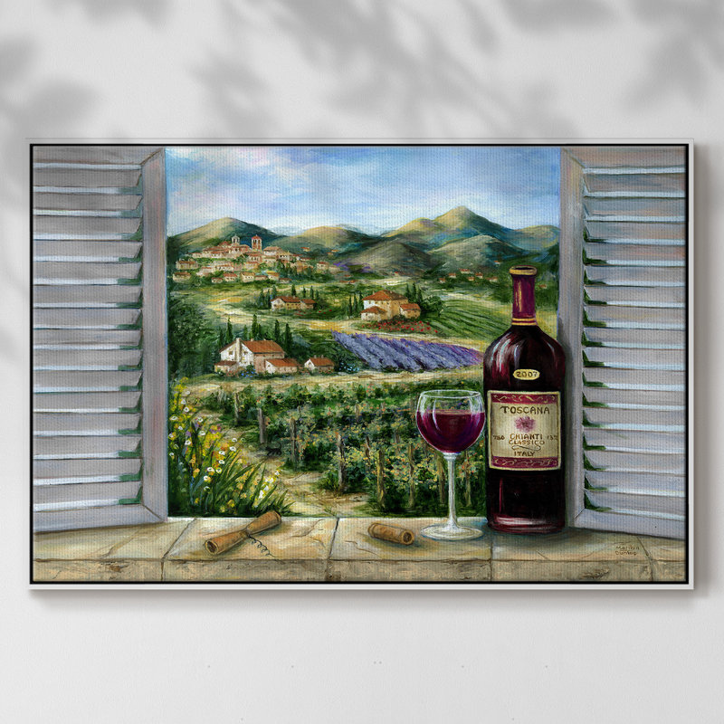 «Tuscan Red and Vineyard», reproduction d'art sur toile, H 25 po x l 37 po x P 2 po, Cadre blanc