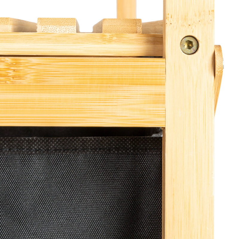 Natural Bamboo and Black Fabric Double Tilt-Out Hamper with Shelf