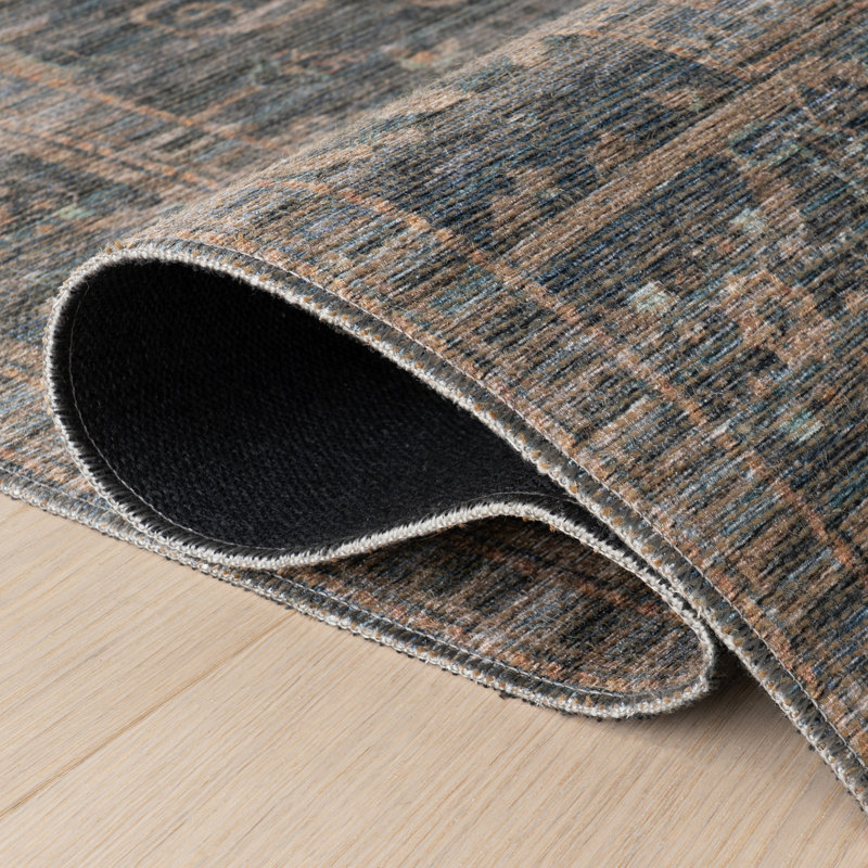 Nysera Traditional Bordered Area Rug, Blue, Rectangle 5' x 8'