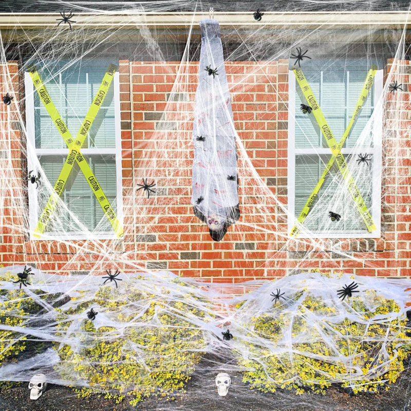 Décorations d'Halloween en toile d'araignée avec 150 fausses araignées super extensibles pour Halloween